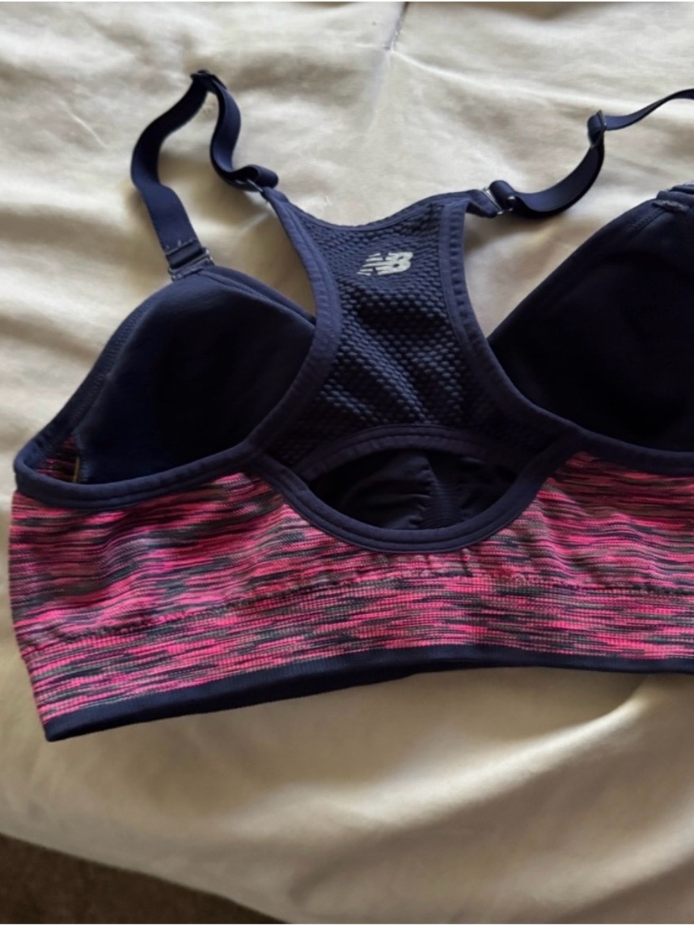 New Balance Striped Pink and Black Sports Bra